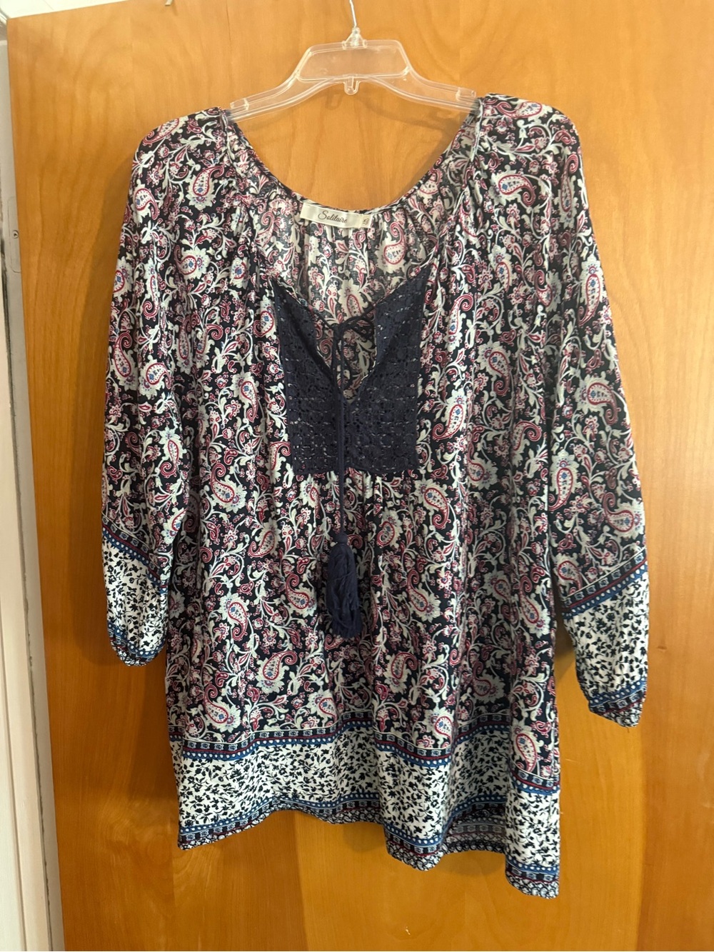 Solitaire Navy, Pink & White Paisley Peasant Tunic